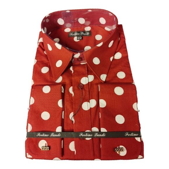 FORTINO LANDI RED/ WHITE POLKA DOT DRESS SHIRT. - Picture 1 of 5